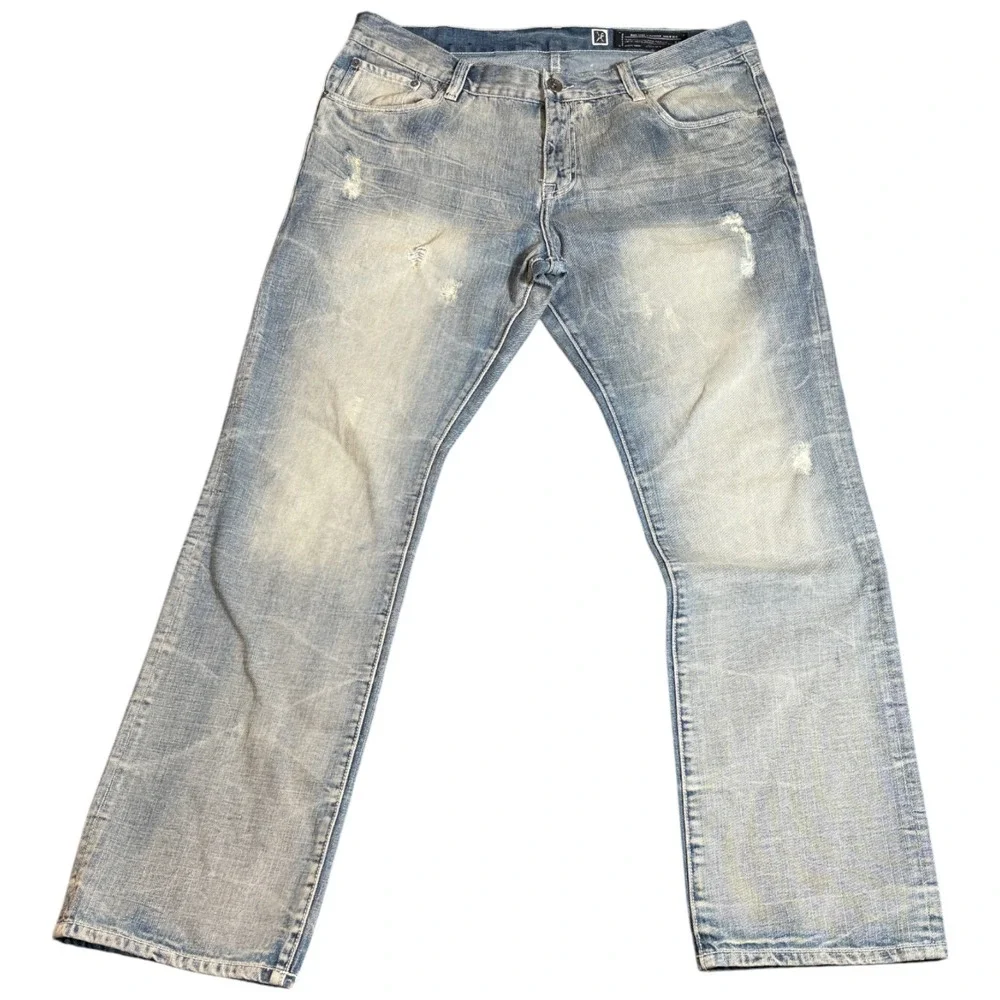 Marc Ecko DEADLY THREADS Jeans Men's 39X33 Straight Distressed Denim Cut and Sew